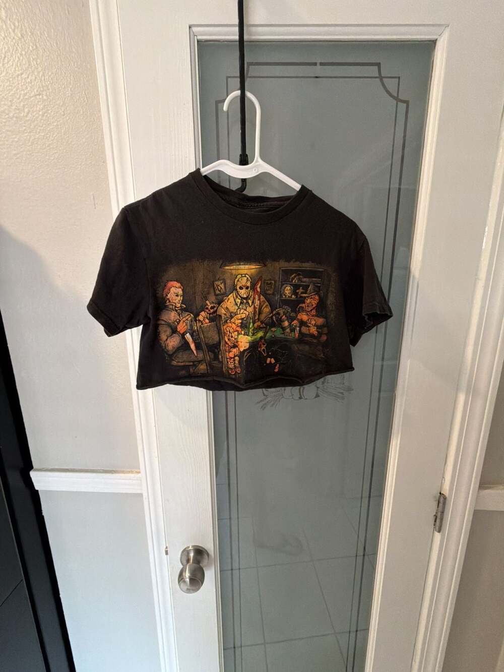 Get Down Art Horror Slashers Playing Poker Crop Top T-Shirt